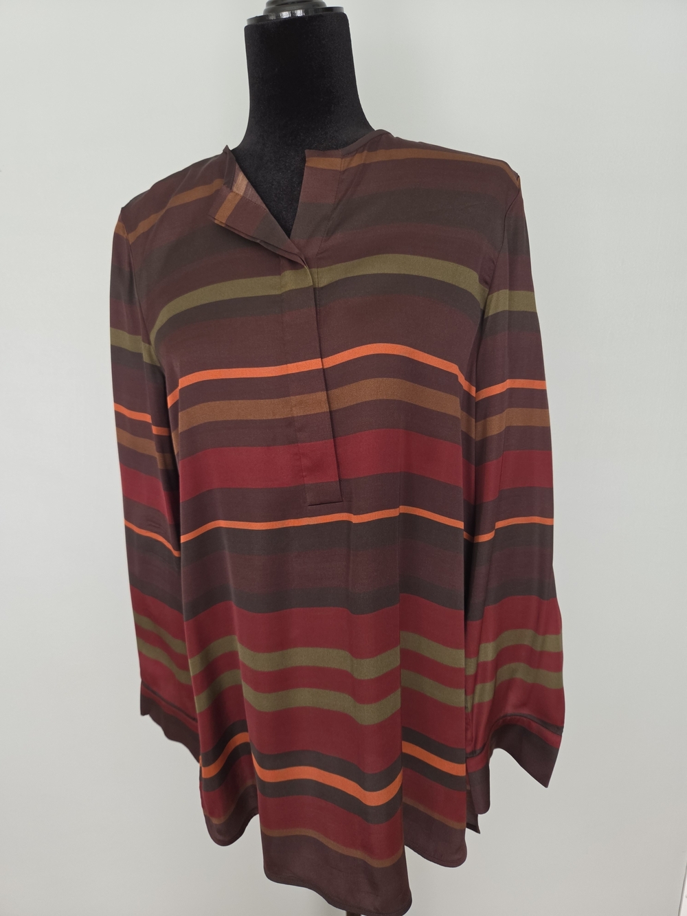 Lafayette 148 New York Brown, Red & Olive Striped Long-Sleeve Blouse